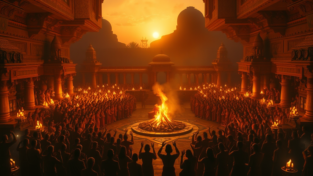 extra grand vedic sacrifice with hundreds priests around multiple fire altars 00