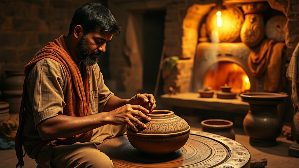 extra vedic potter creating decorated pottery wheel 05